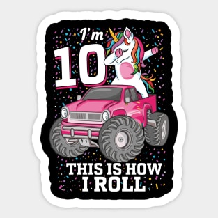 10 years Old kid 10th Birthday Dabbing unicorn Monster Truck Sticker